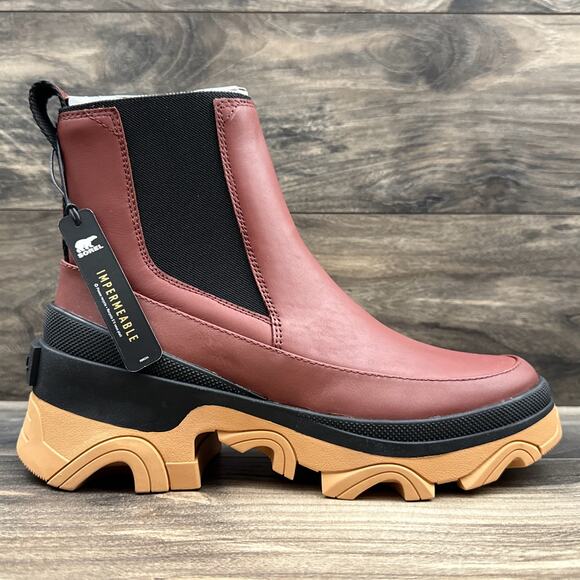 NIB Sorel BREX 8M Chelsea Leather Boots Booties Waterproof Grippy Spice Black - Picture 7 of 12